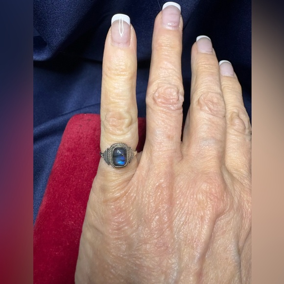 Ring 925 Sterling Silver Blue Labradorite Dainty Vintage Inspired Setting - Picture 5 of 6